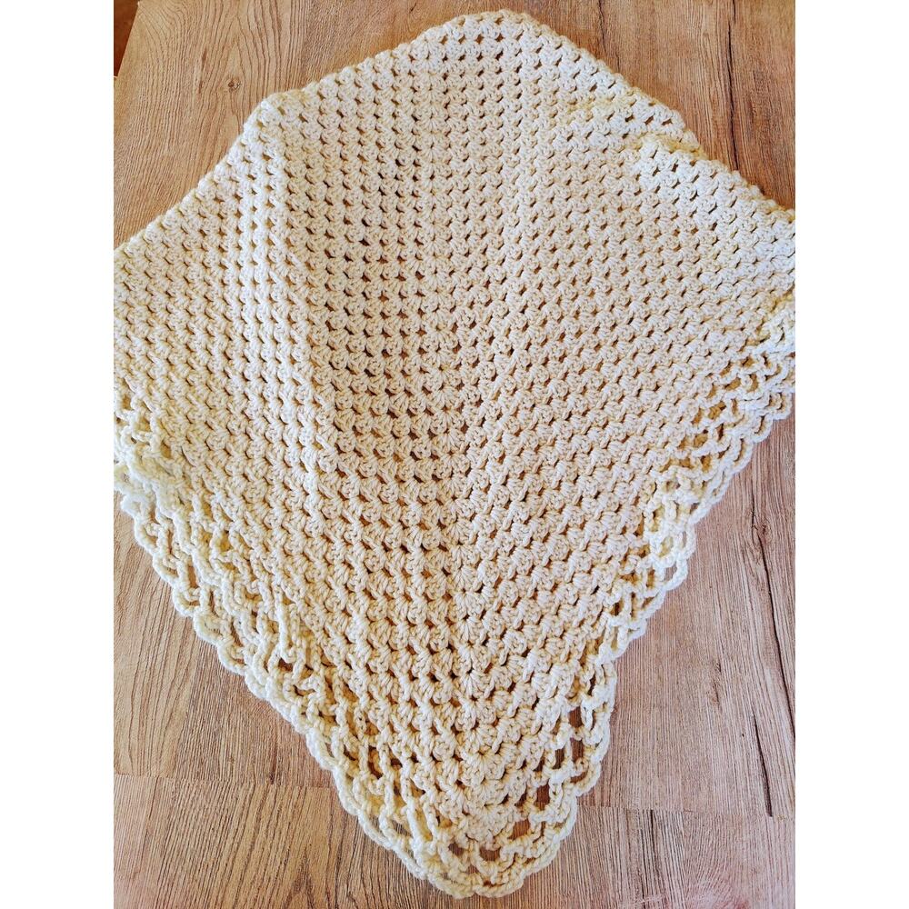 Listing is for Vintage Handmade Crochet Shaw only in Soft Cream Festival Boho - Picture 3 of 3